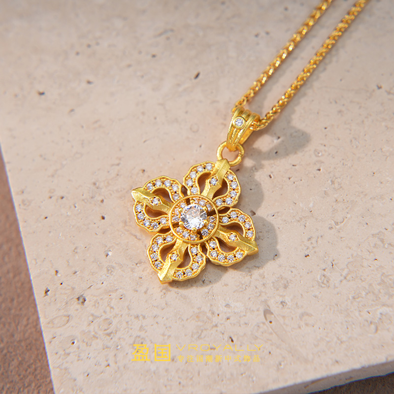 铜合金合成锆石吊坠 【万丈光芒】十字金刚杵金色吊坠百搭宫廷风