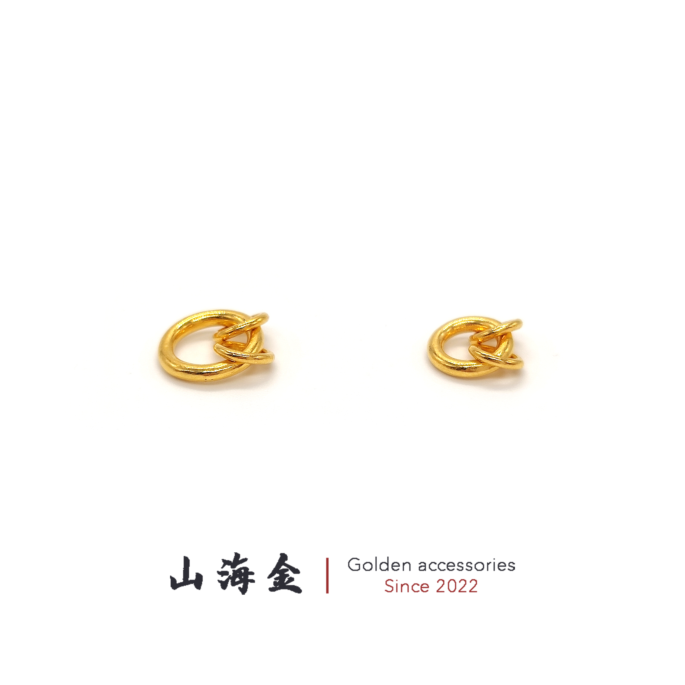 山海金 24K纯黄金999足金三环套环卡环圆环侧挂隔片文玩手串配饰
