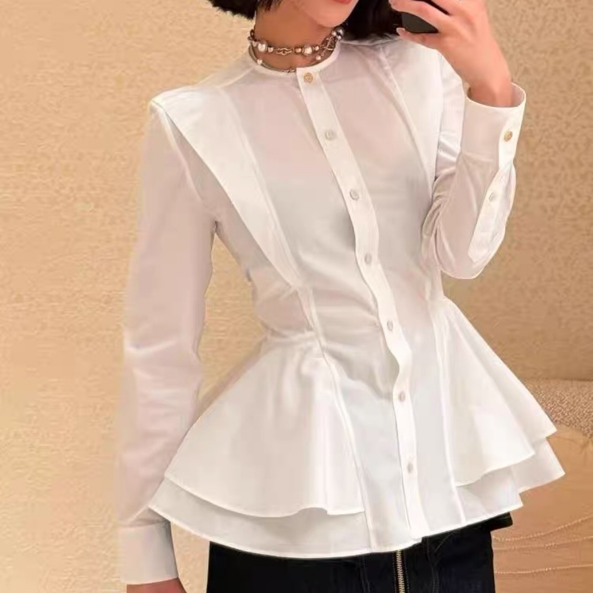 576设计感收腰显瘦长袖气质叠层百搭衬衫