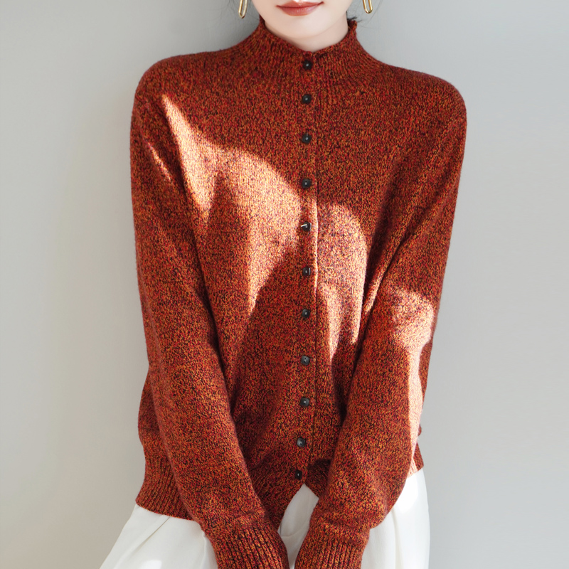 复古花纱针织开衫新年款洋气保暖毛衣羊毛衫宽松百搭 ZM