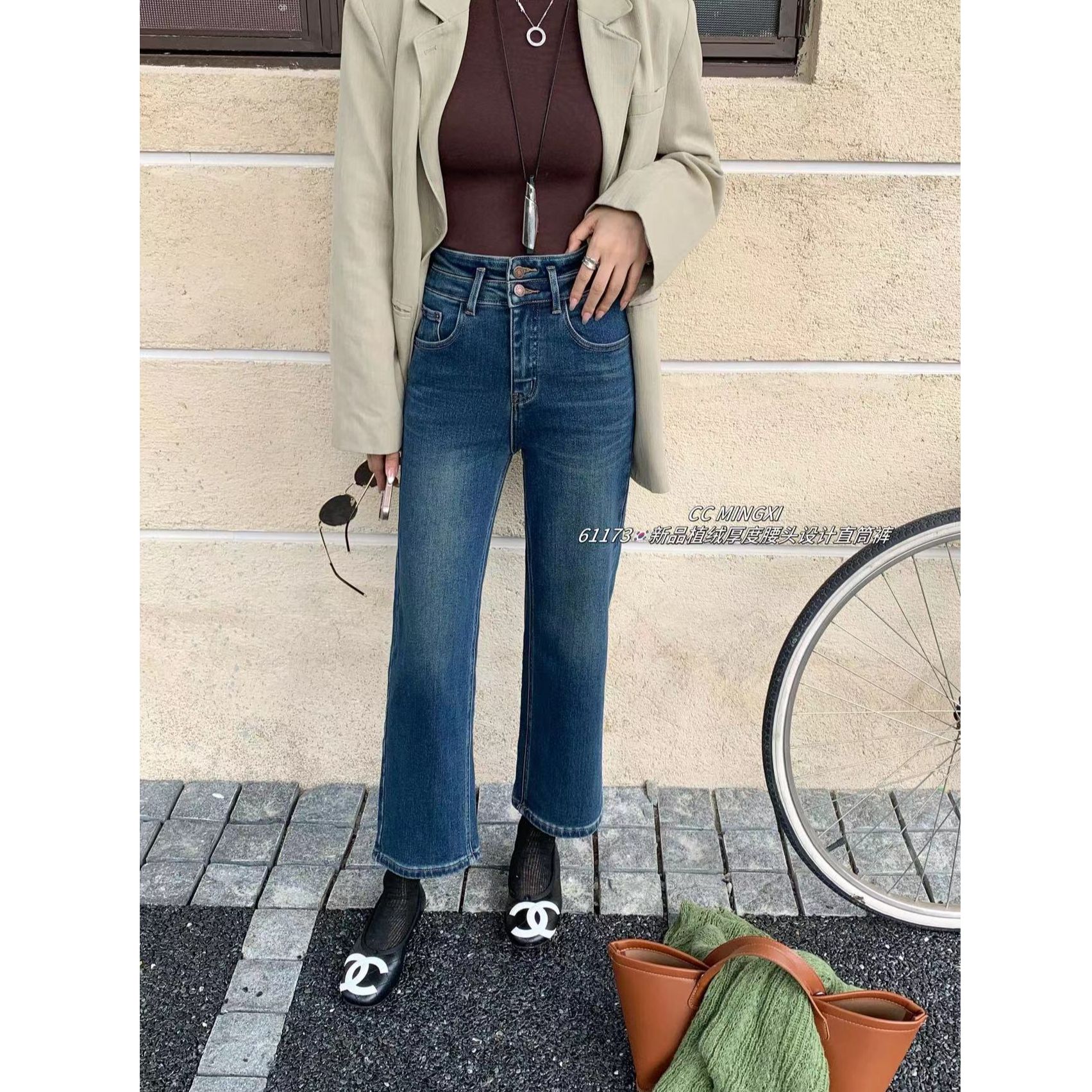 鑫燃KIKI 腰头设计直简牛仔裤 61173 MX