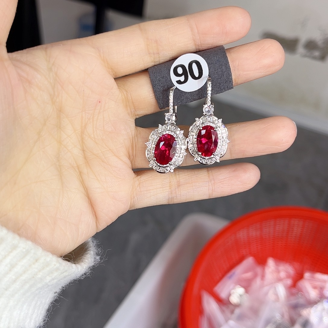 银S925镶嵌耳饰红宝石