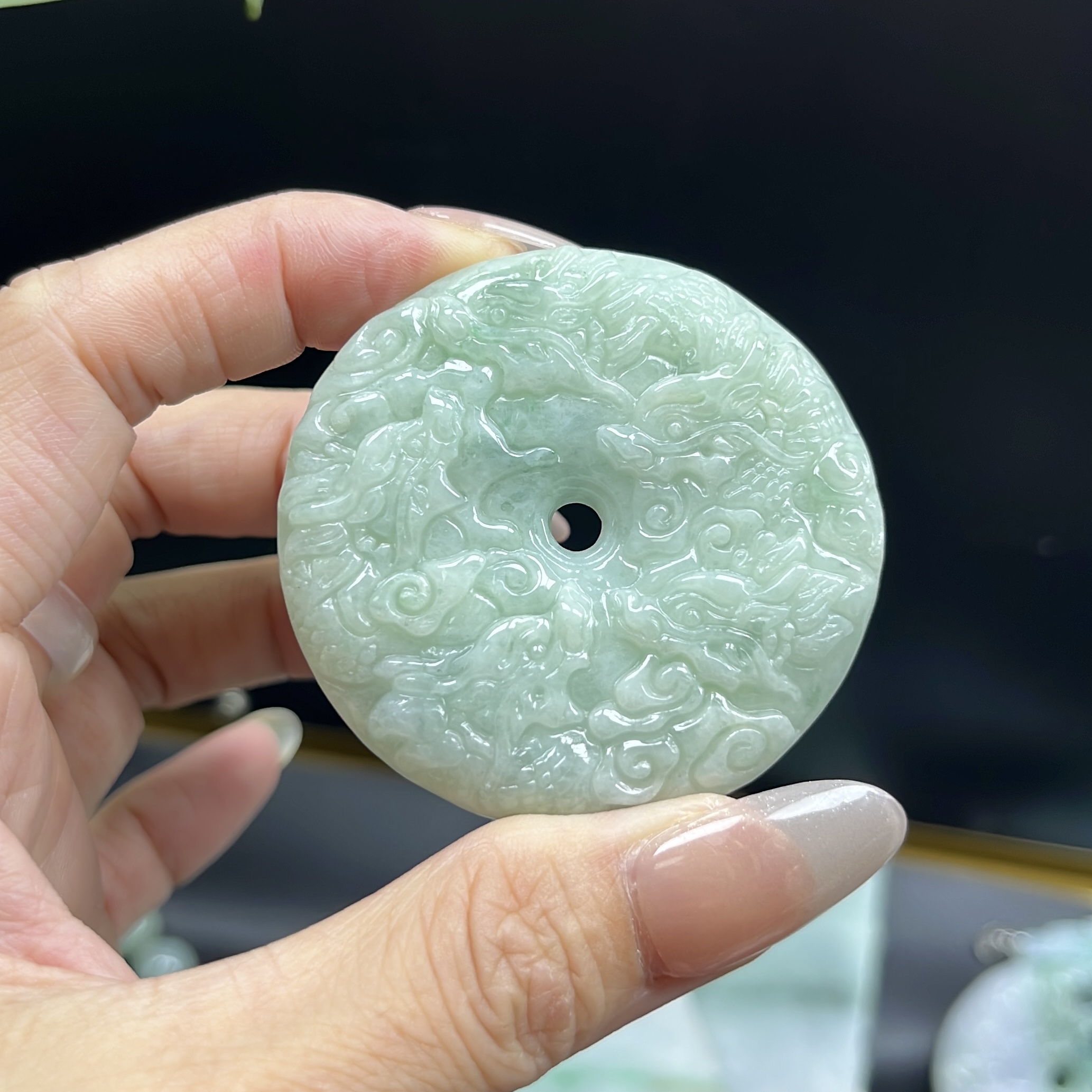 天然缅甸翡翠A货 龙牌吊坠满色飘花挂件摆件配饰百搭
