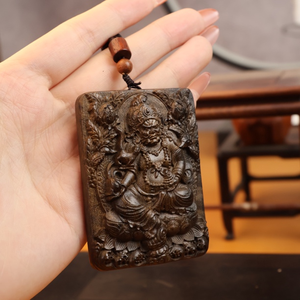 沉香木雕5/7黄财神-绳子款印尼沉香木雕双面精工雕刻挂件