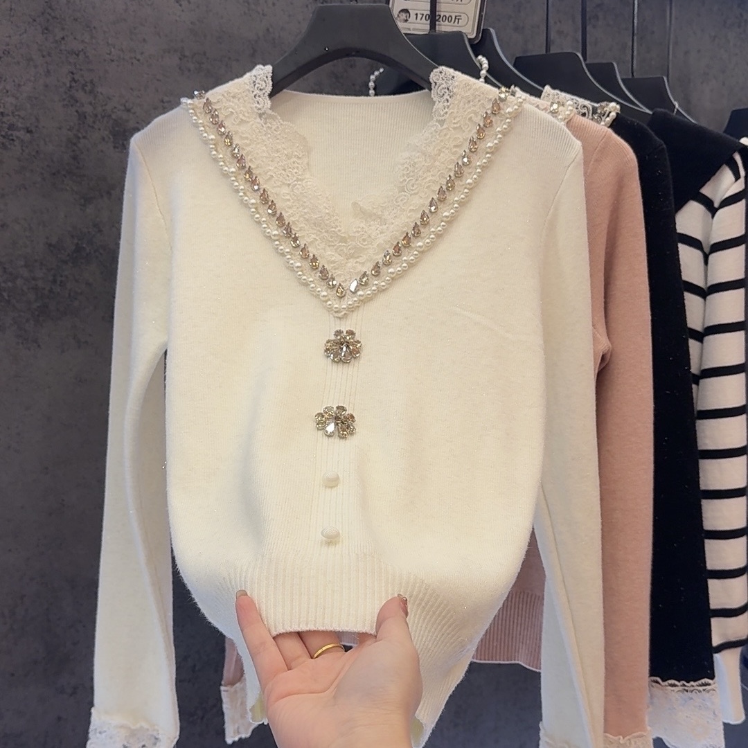 【定制大码女装80-200斤】显瘦时尚气质百搭蕾丝拼接V领上衣2070