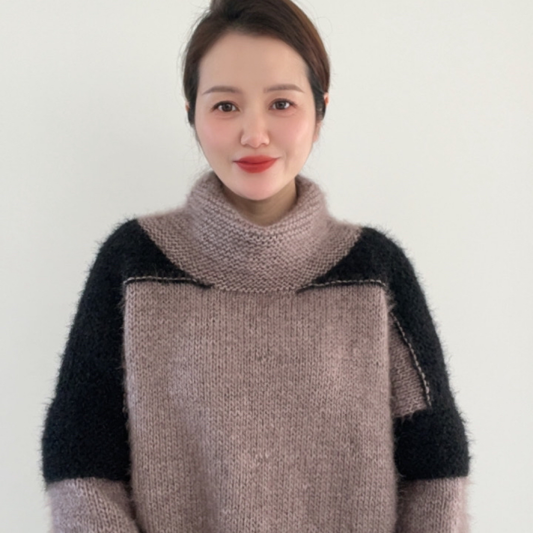 拼色高领超柔羊毛亮丝绒手工编织毛衣围巾帽子中粗毛线团三两大团