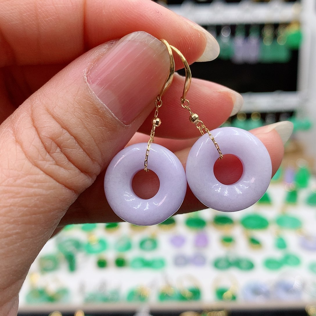 翡翠耳饰18K金镶嵌的