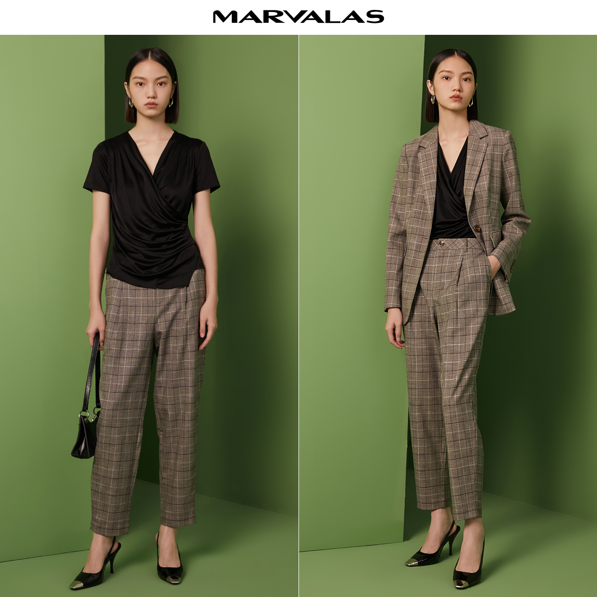 【静姐专属】格纹西装裤英伦风直筒休闲裤高腰九分烟管裤M130937