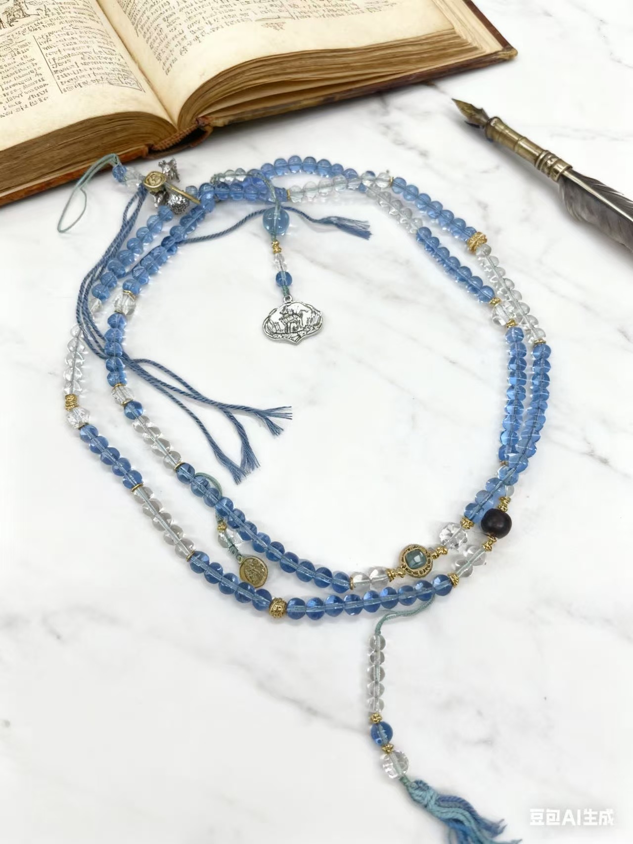 天然蓝水晶毛衣链长款斜跨水晶链