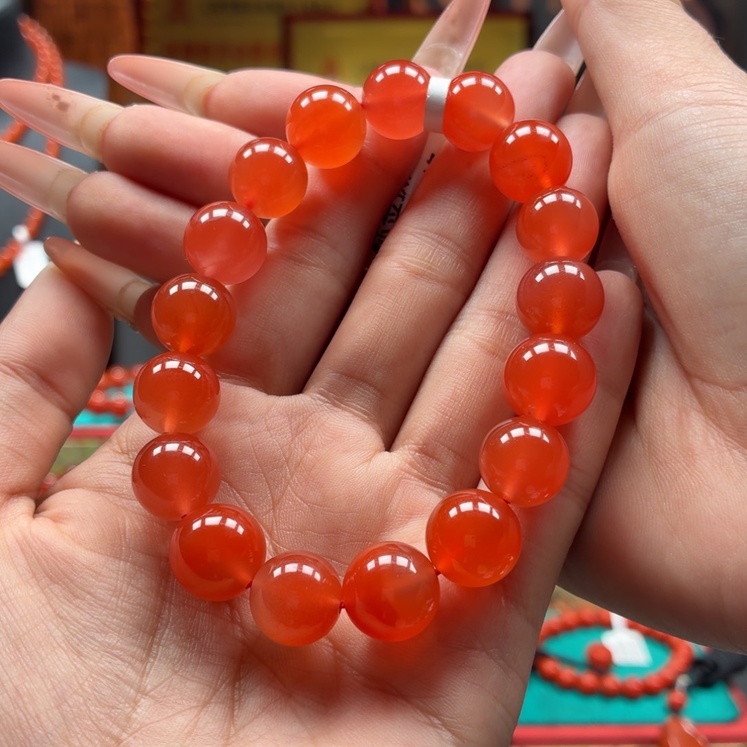 南红玛瑙未镶嵌手串原矿保山南红小庄冰红手串卡12+