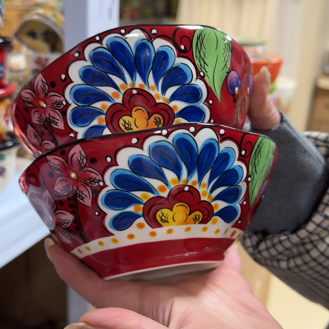 瓷片6英寸红奥克斗笠饭碗2只