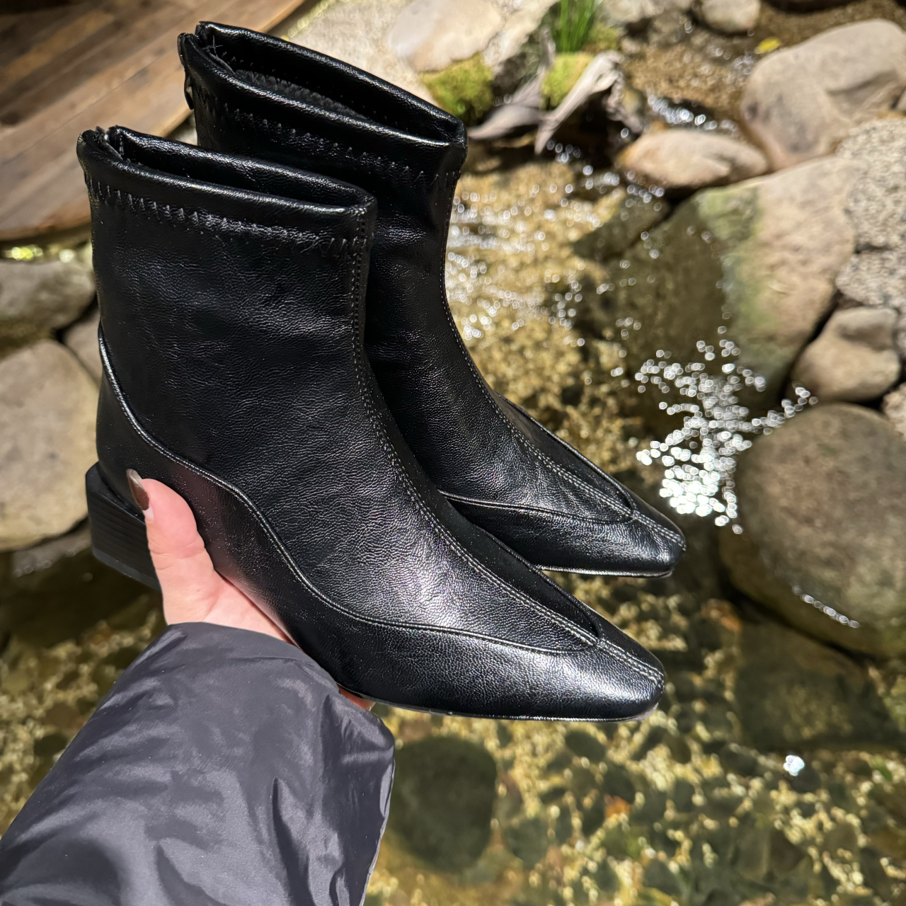 时装靴黑色瘦瘦靴女鞋高跟方头短靴时尚百搭