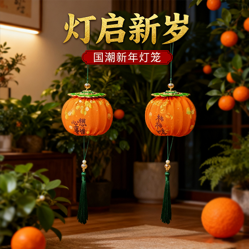 马年新款福字文艺柿子小灯笼国潮乔迁新居新年装饰创意挂饰