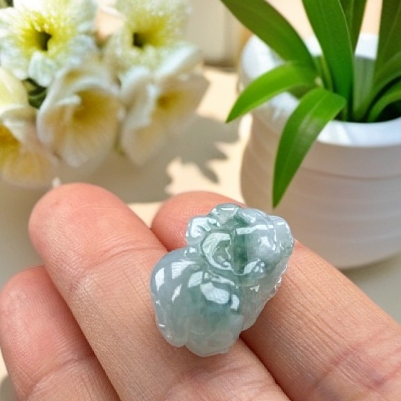 天然翡翠如意貔貅招财吊坠项链缅甸A货冰透