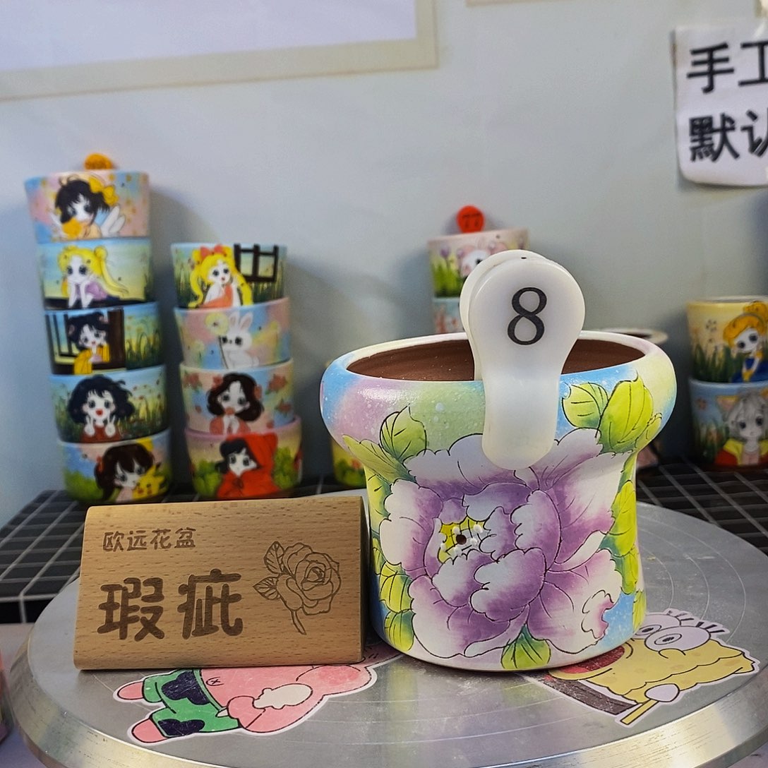 紫砂花盆红陶手绘花盆