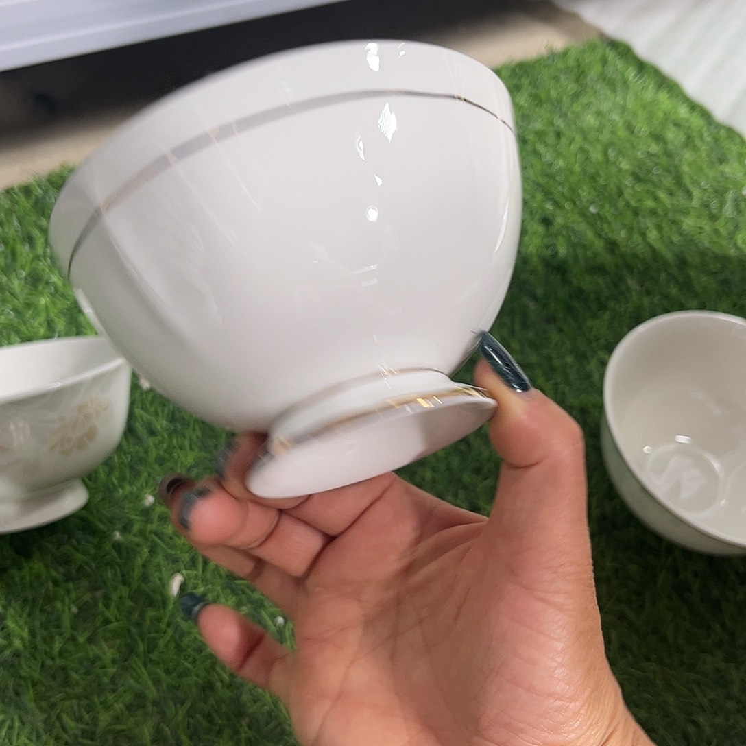 瓷片白色秒金碗六个4.5寸