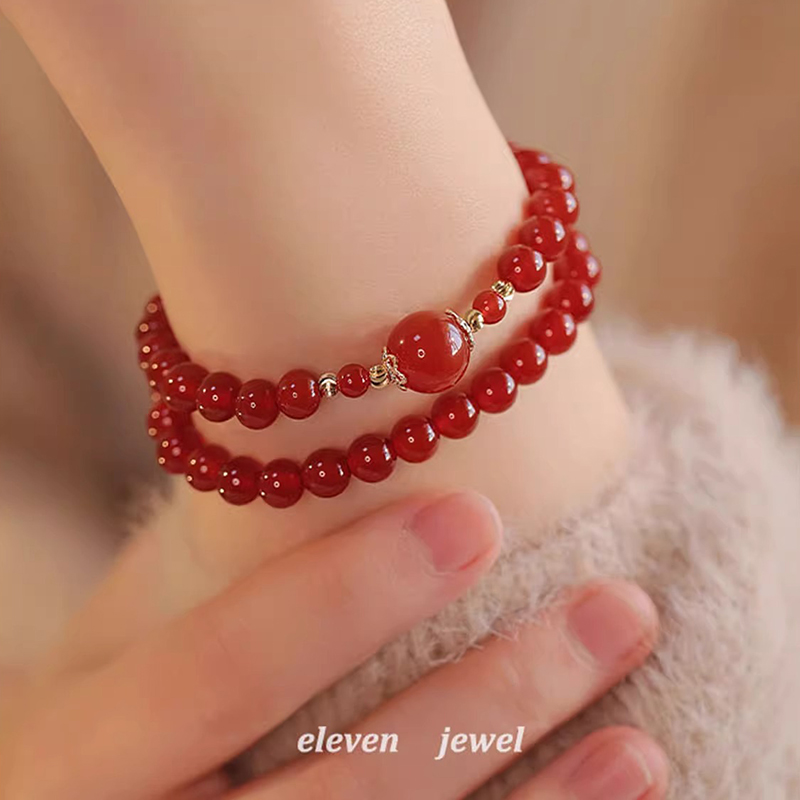 7A天然红玛瑙手串女款荔枝冻玉髓双圈转运珠串珠好运手链小众手饰