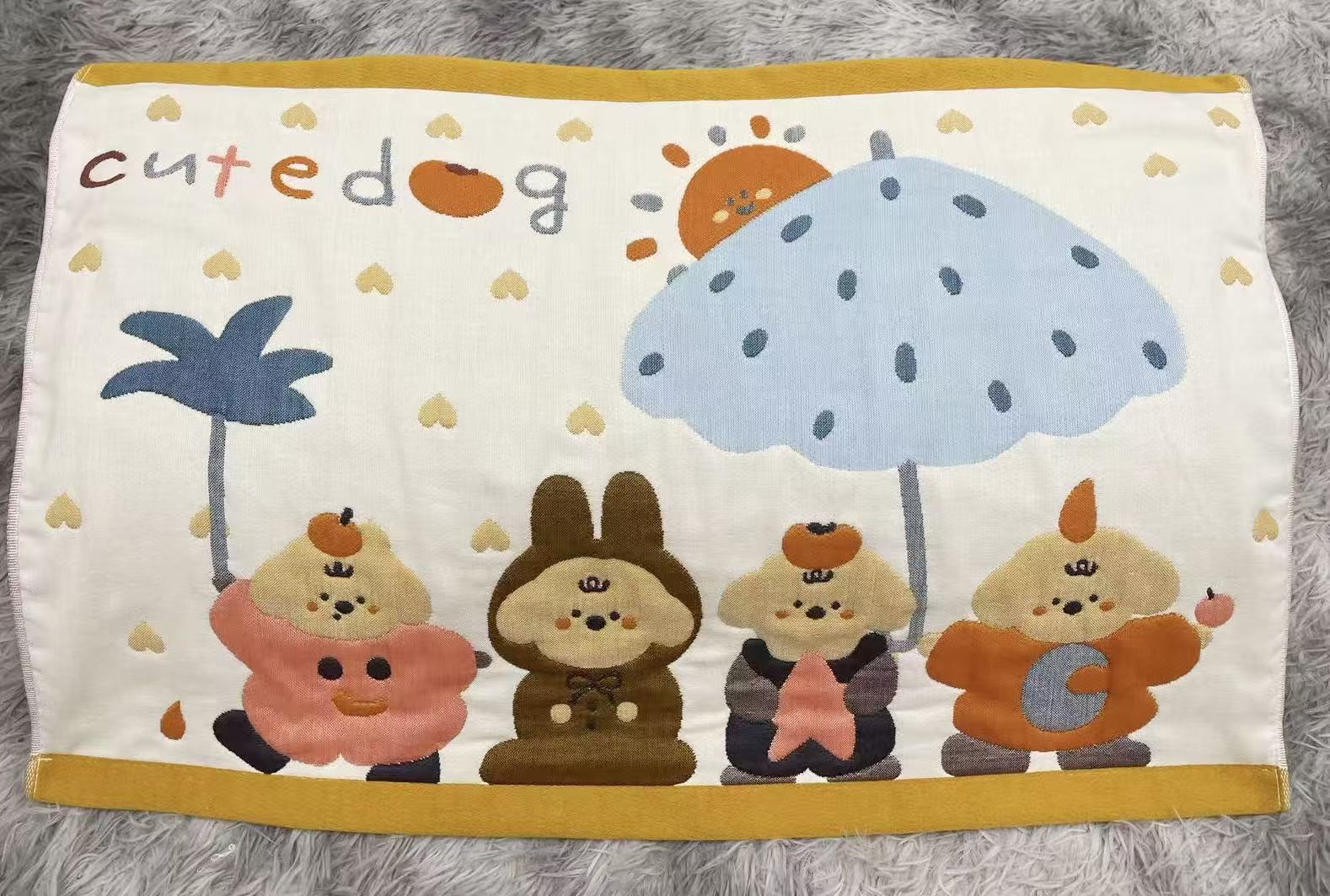 四季不掉色防脏卡通风绿色加厚款枕巾动物蓝色可爱好看太阳花猫咪
