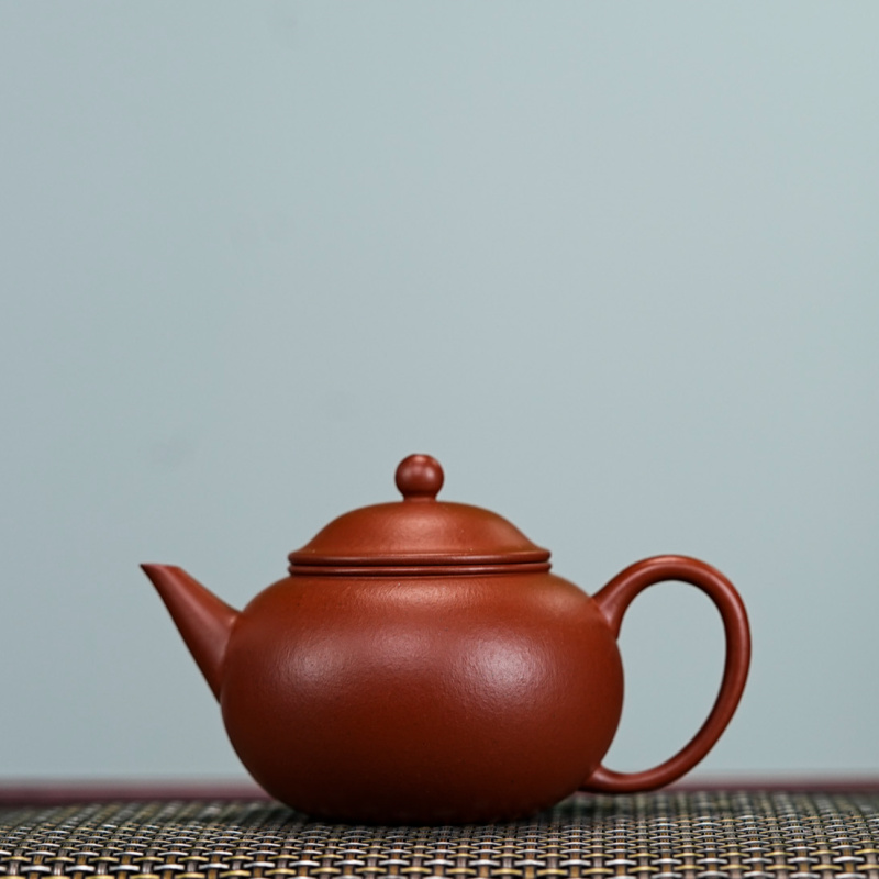 宜兴紫砂壶黄龙山原矿龙山朱砂  元宝水平壶 全手工 制