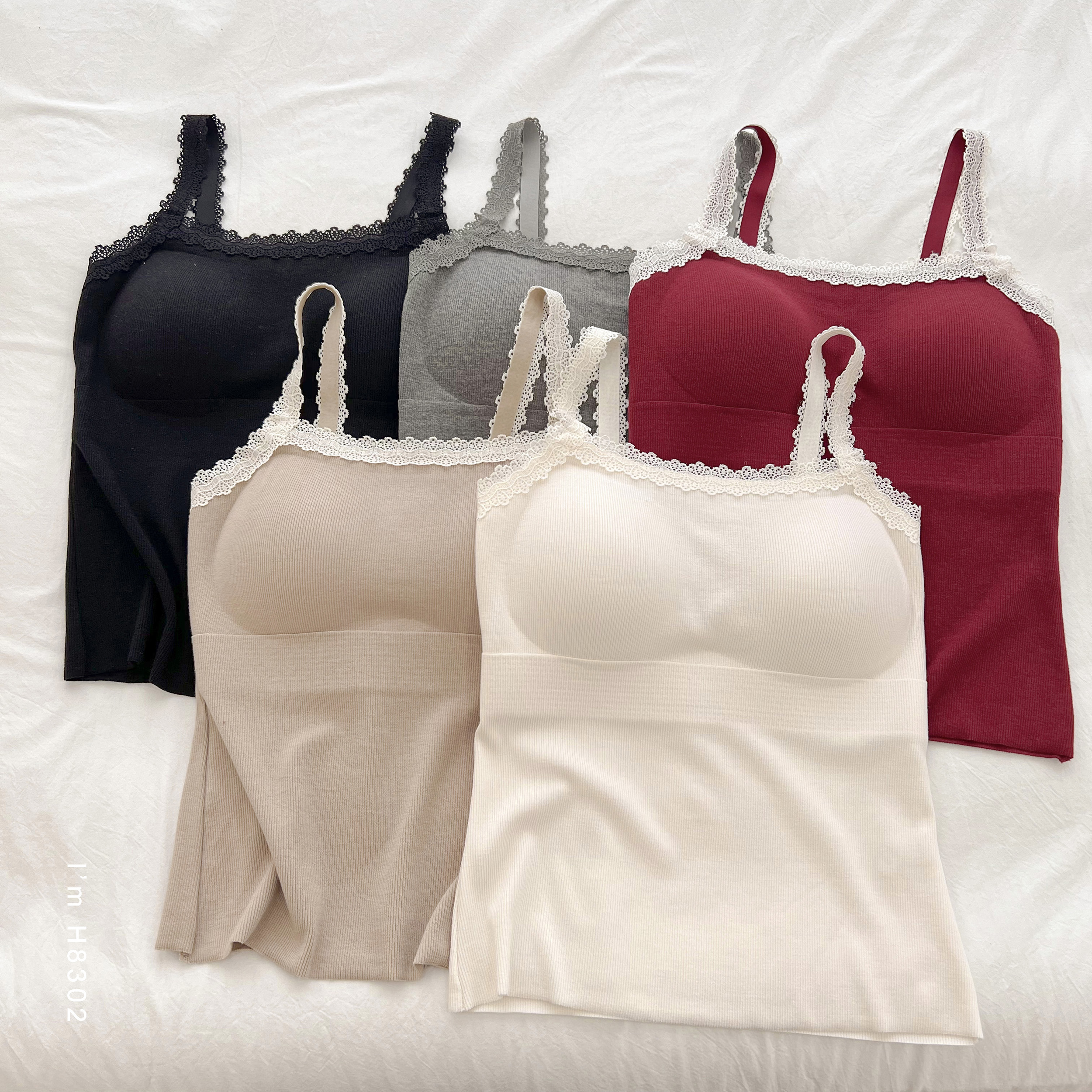 蕾丝边肩带一体杯吊带内搭背心H8302