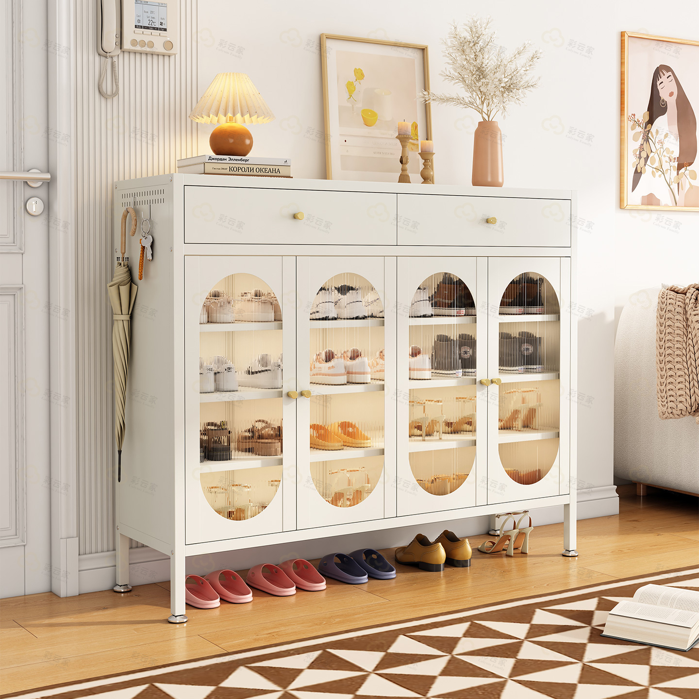 鞋柜家用门口收纳柜一体靠墙入户电梯口防尘落地多层钢制带抽屉柜