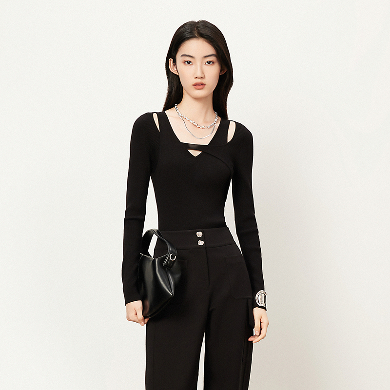 【商场同款】HPLY荷比俪冬季新款V领镂空针织衫HMD41650041