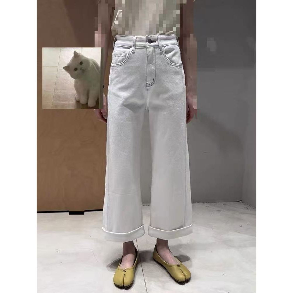 289-1牛仔裤女夏新款高腰宽松卷边九分阔腿裤