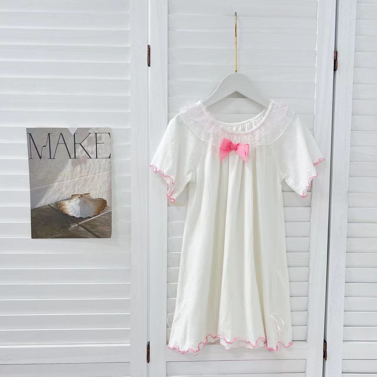 女童2025夏季新款甜美舒适木耳边蝴蝶结睡裙B2907