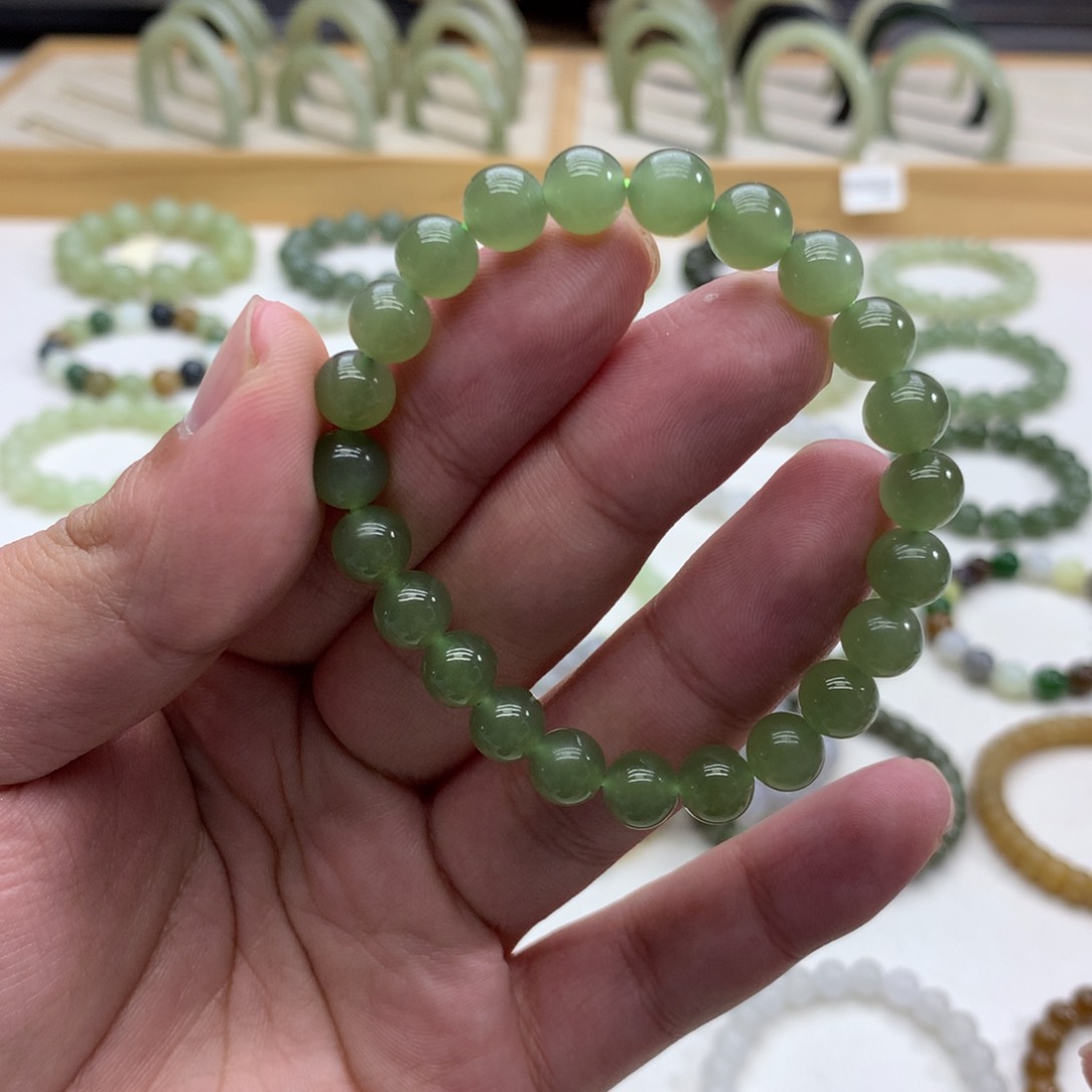 和田玉手串（湖水绿8）未镶嵌
