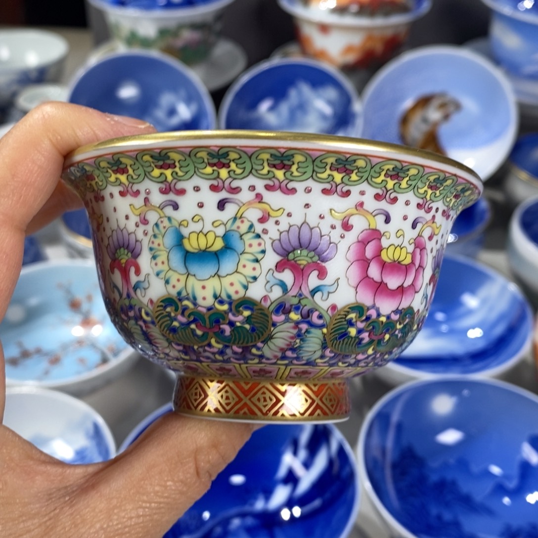 青花法朗彩主人杯杯