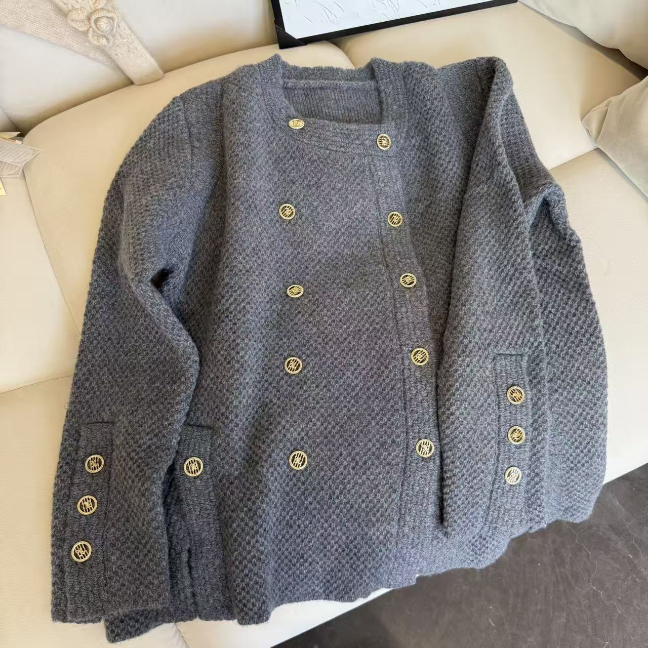 【百分百山羊绒】254285时尚小香风羊绒时尚上衣 气质显瘦