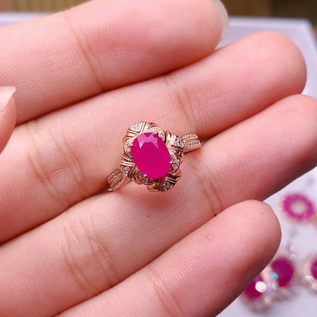 红宝石戒指银S925镶嵌大*