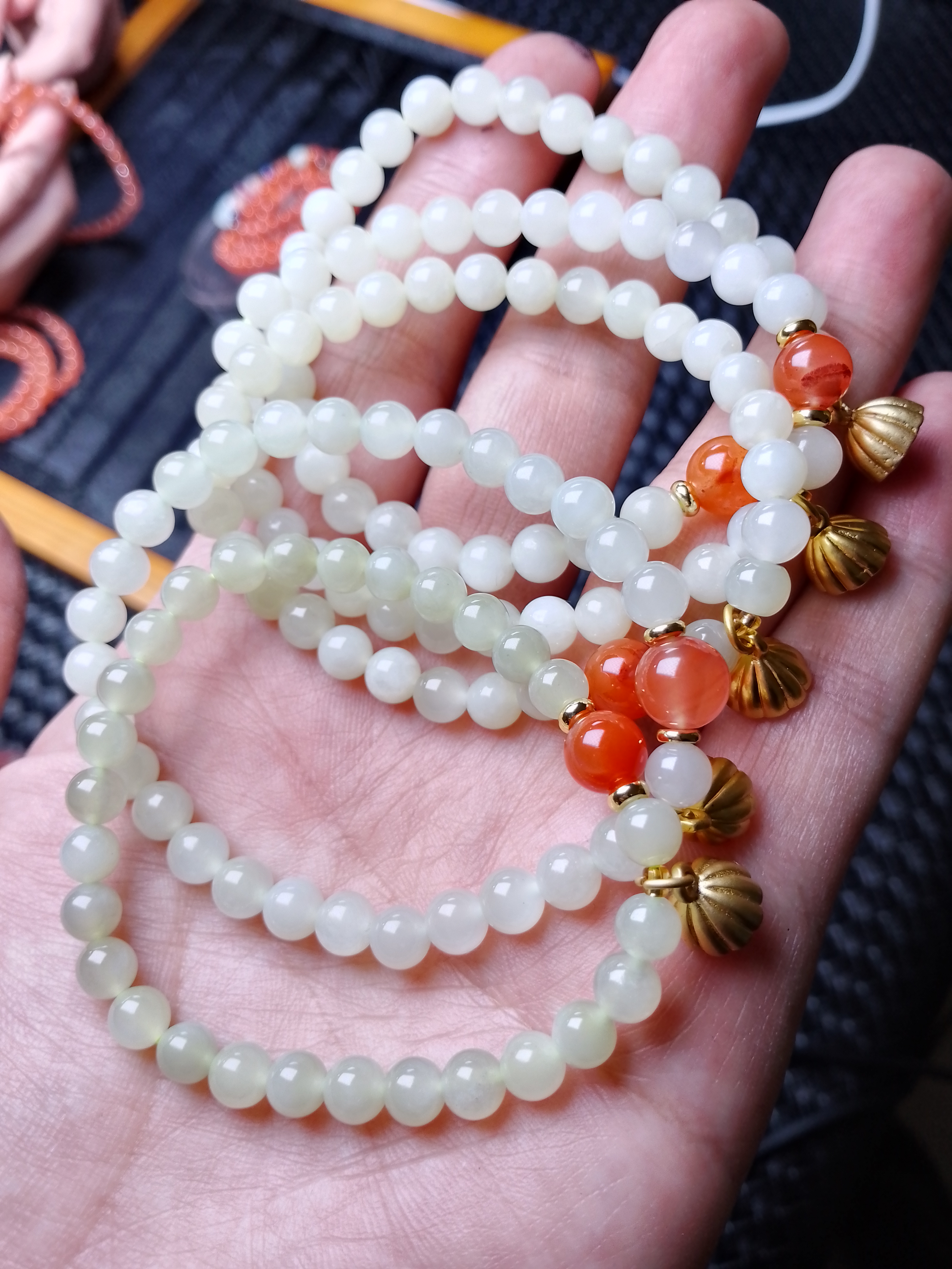 天然和田玉手串6mm搭配南红手串设计款