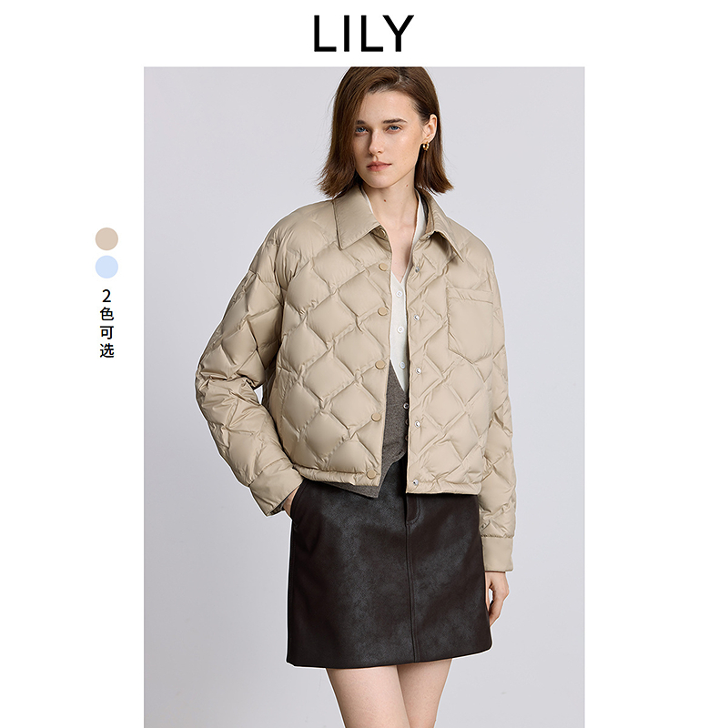 LILY2025菱格90鸭绒休闲轻薄羽绒服外套女125409DD905
