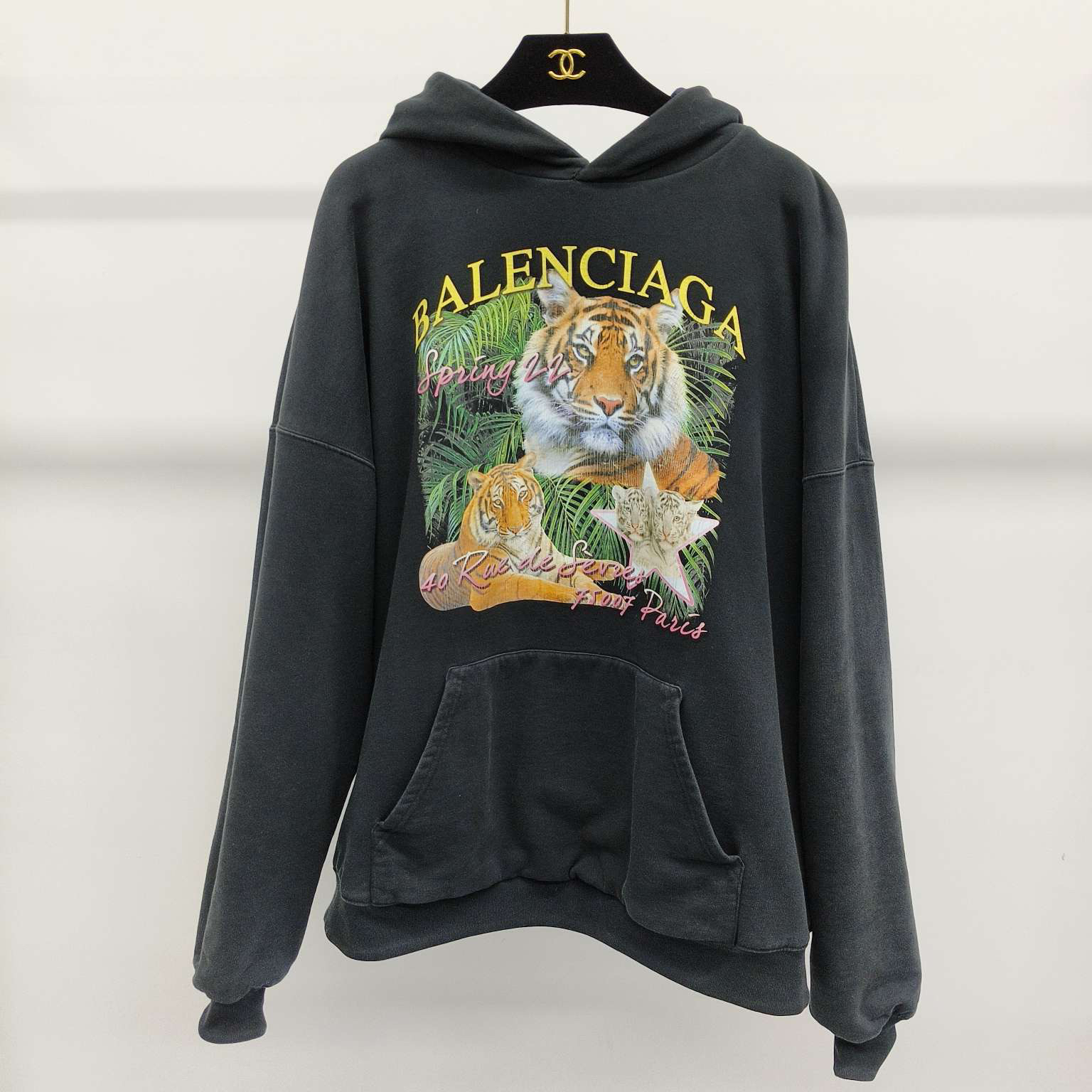 99新 Balenciaga/巴黎世家 字母FBI老虎印花长袖连帽卫衣