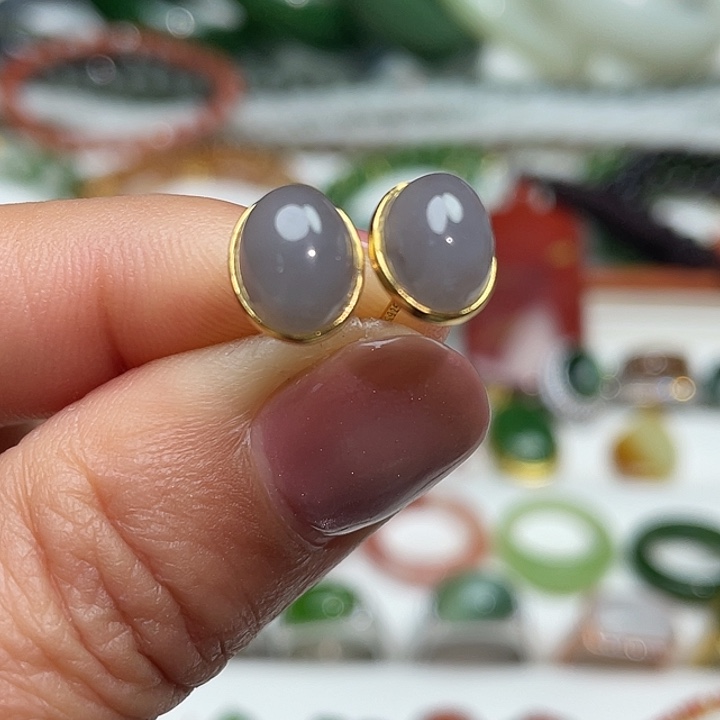 和田玉银S925镶嵌耳饰颜色多样性发货