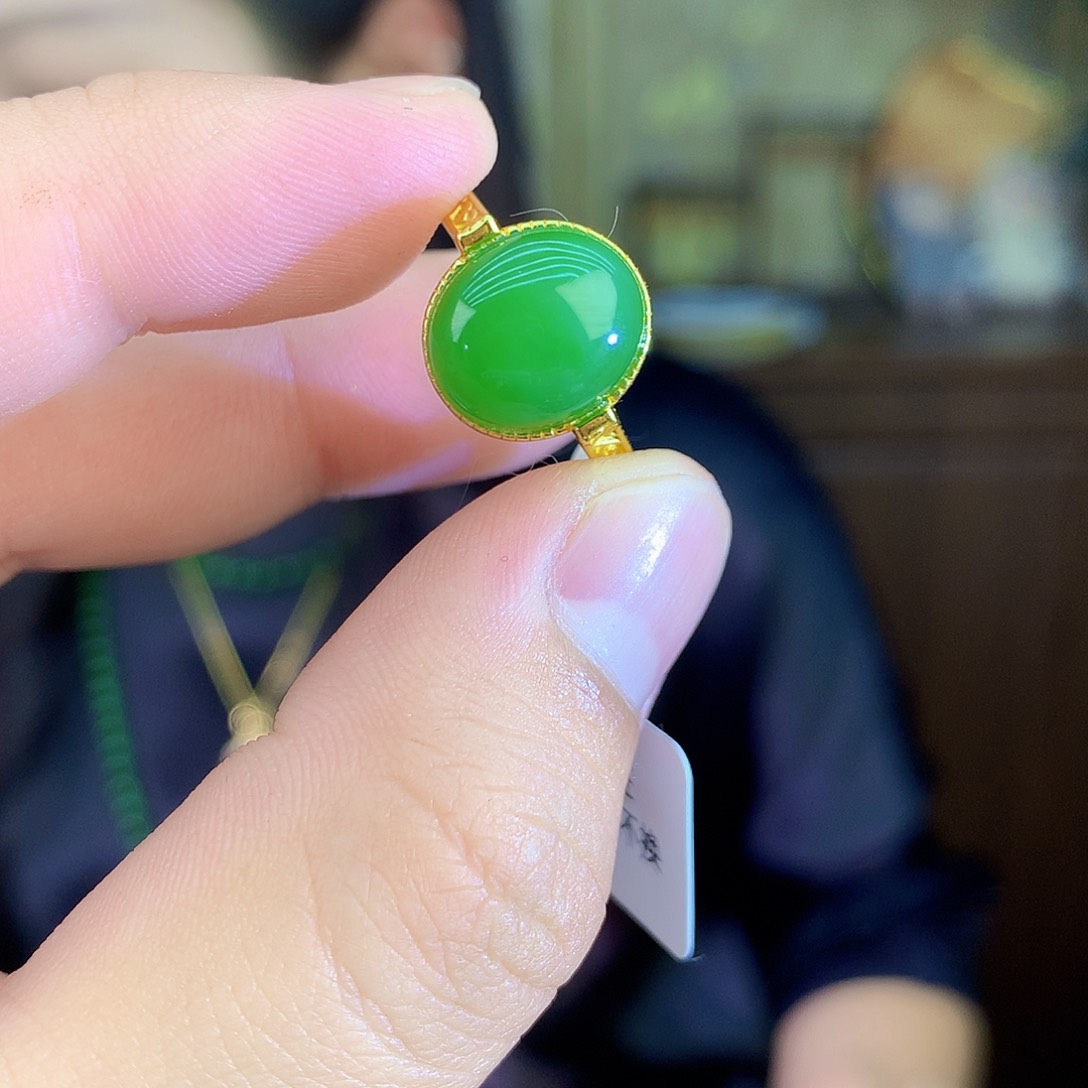 吊坠(不含链)银S925镶嵌和田玉（碧玉）戒指