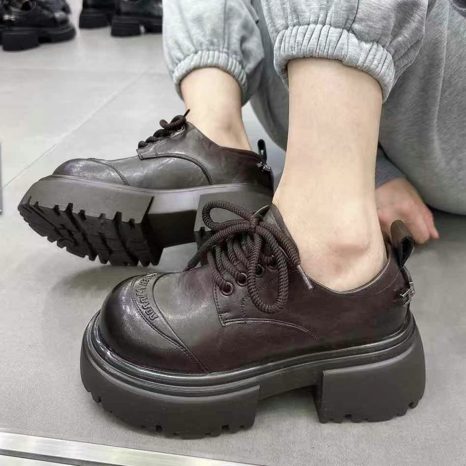 MSDD【7厘米】系带乐福鞋皮鞋英伦风时尚圆头女士复古休闲鞋百搭