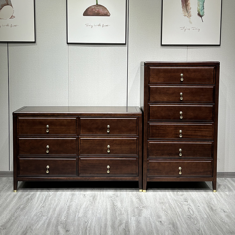 新中式实木长条形六斗柜家用客厅卧室大容量乌金木六斗柜简约斗橱