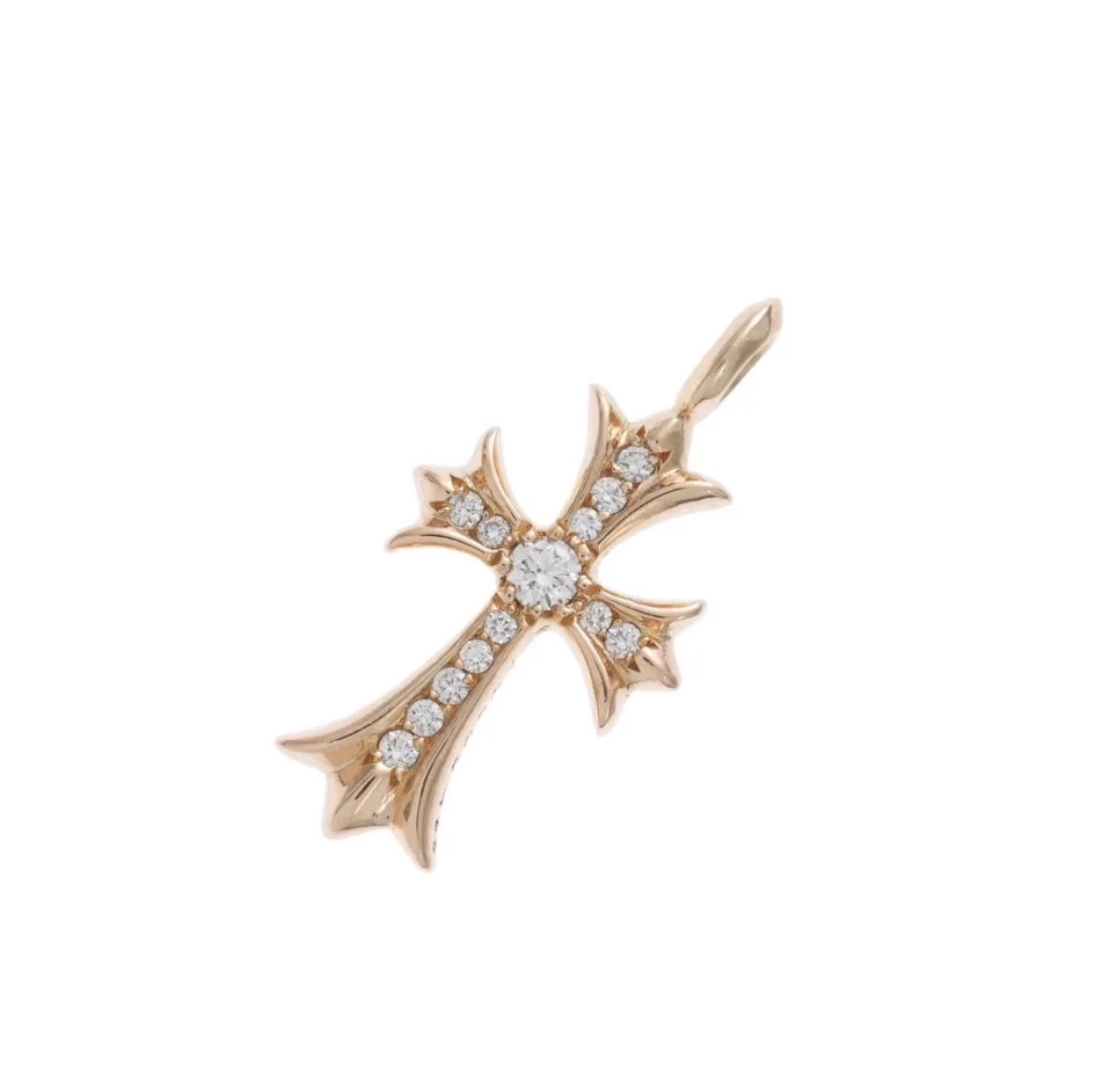 99新 Chrome Hearts/克罗心 22k 白宝Tiny 十字架吊坠