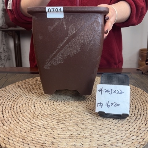 紫砂花盆紫玉金砂芭蕉刻绘圆角花底四方0791