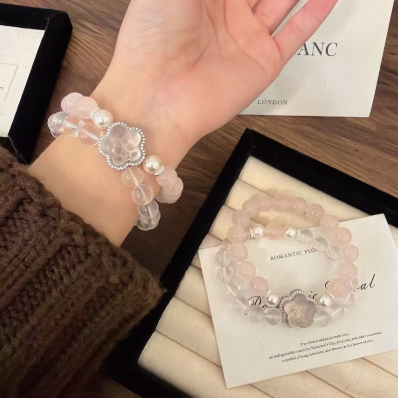 X1990冰透墨粉西柚粉双圈手链高端轻奢手串多样性发一