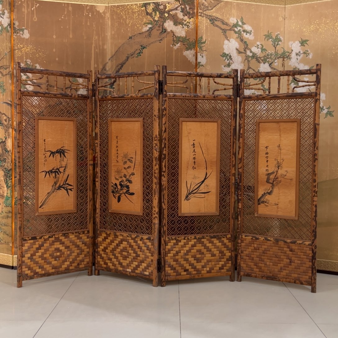 绘画竹屏风框画茶空间设计