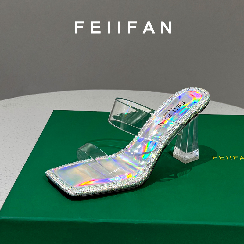 半拖鞋女2025春夏季新款粗跟外穿法式气质高跟鞋凉鞋5608