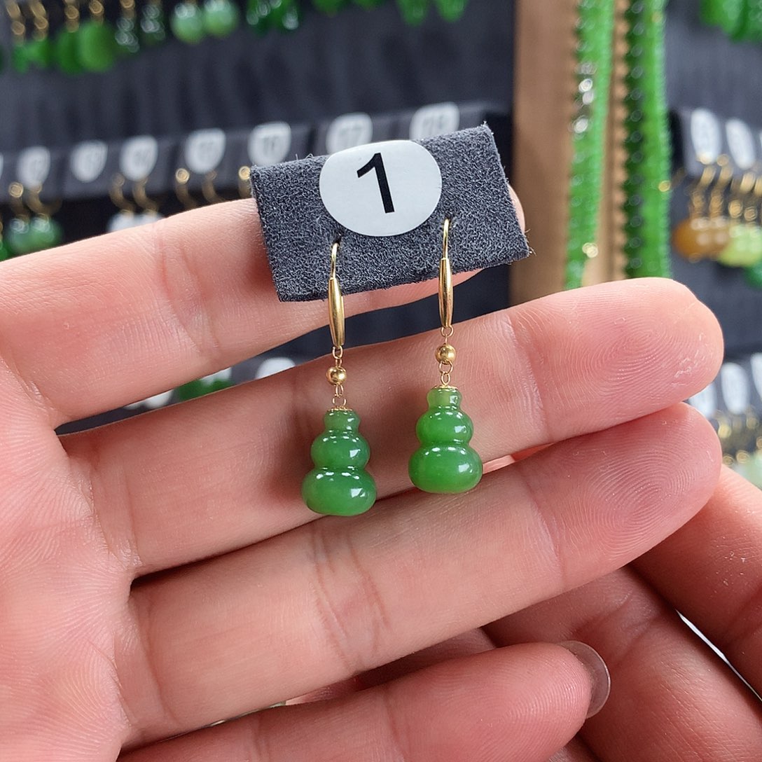 和田玉耳饰18K金镶嵌1