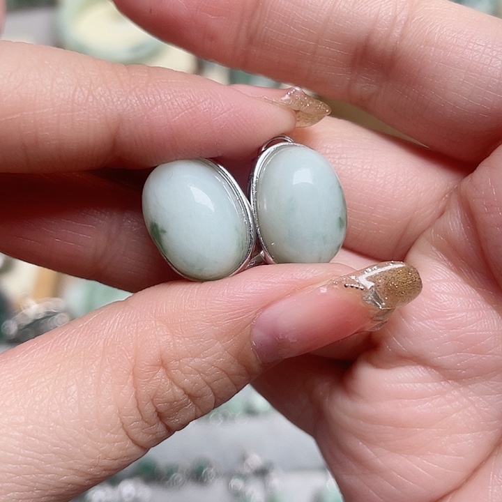 透闪石-蛇纹石玉耳环银S925镶嵌