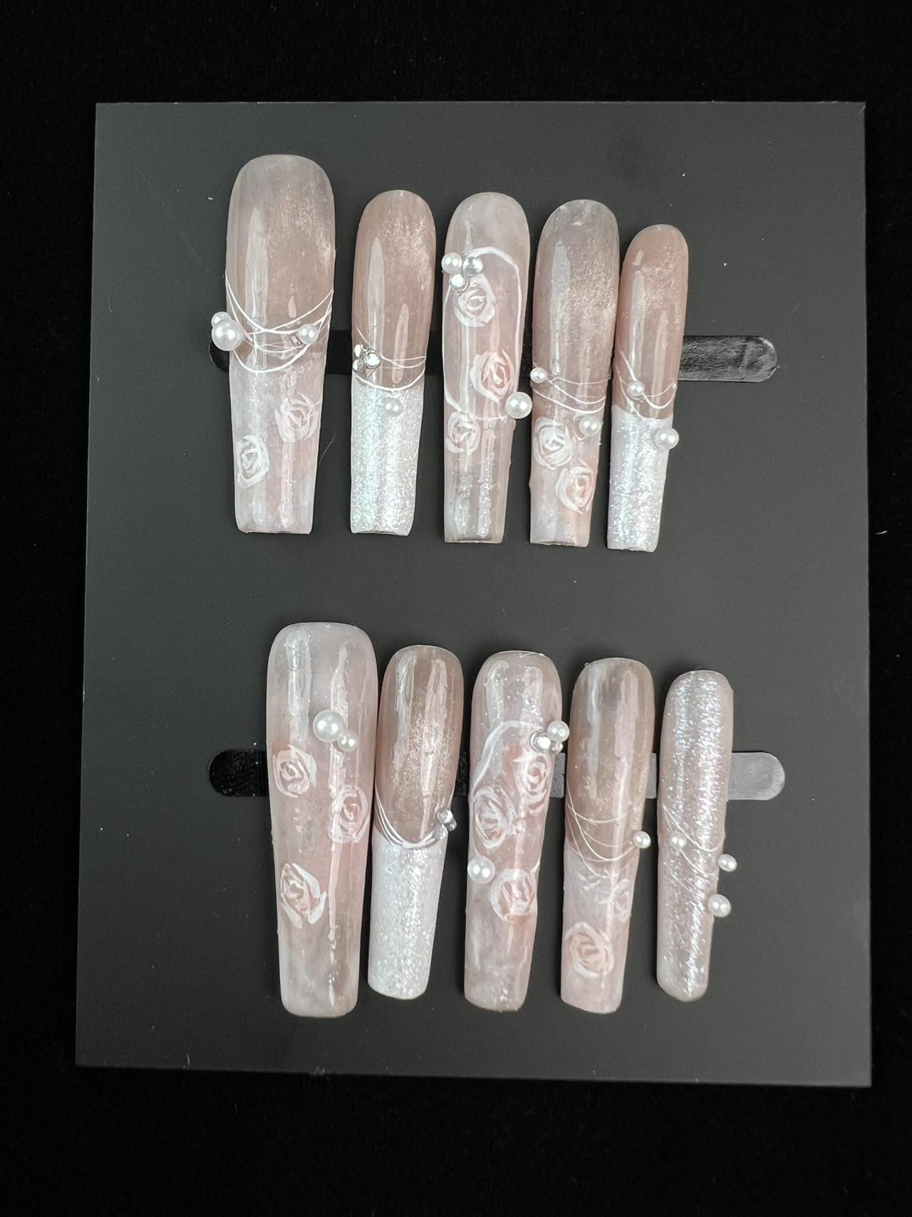 【柔裸花珠】裸粉浮雕玫瑰珍珠缠线温柔美甲