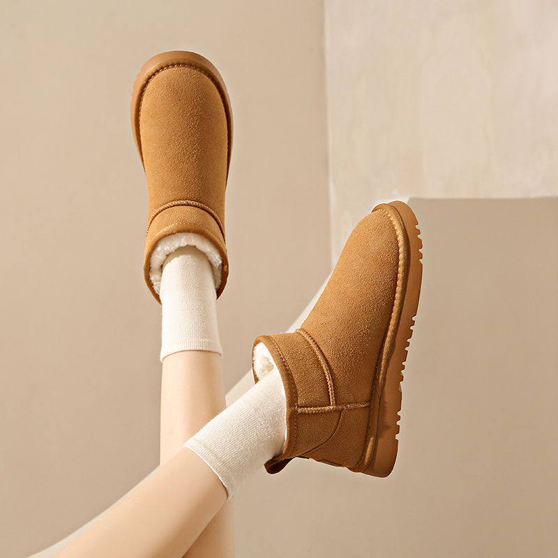 【品牌特卖冬雨同款】防滑磨砂皮保暖时尚雪地靴韩版女鞋棉鞋铁头