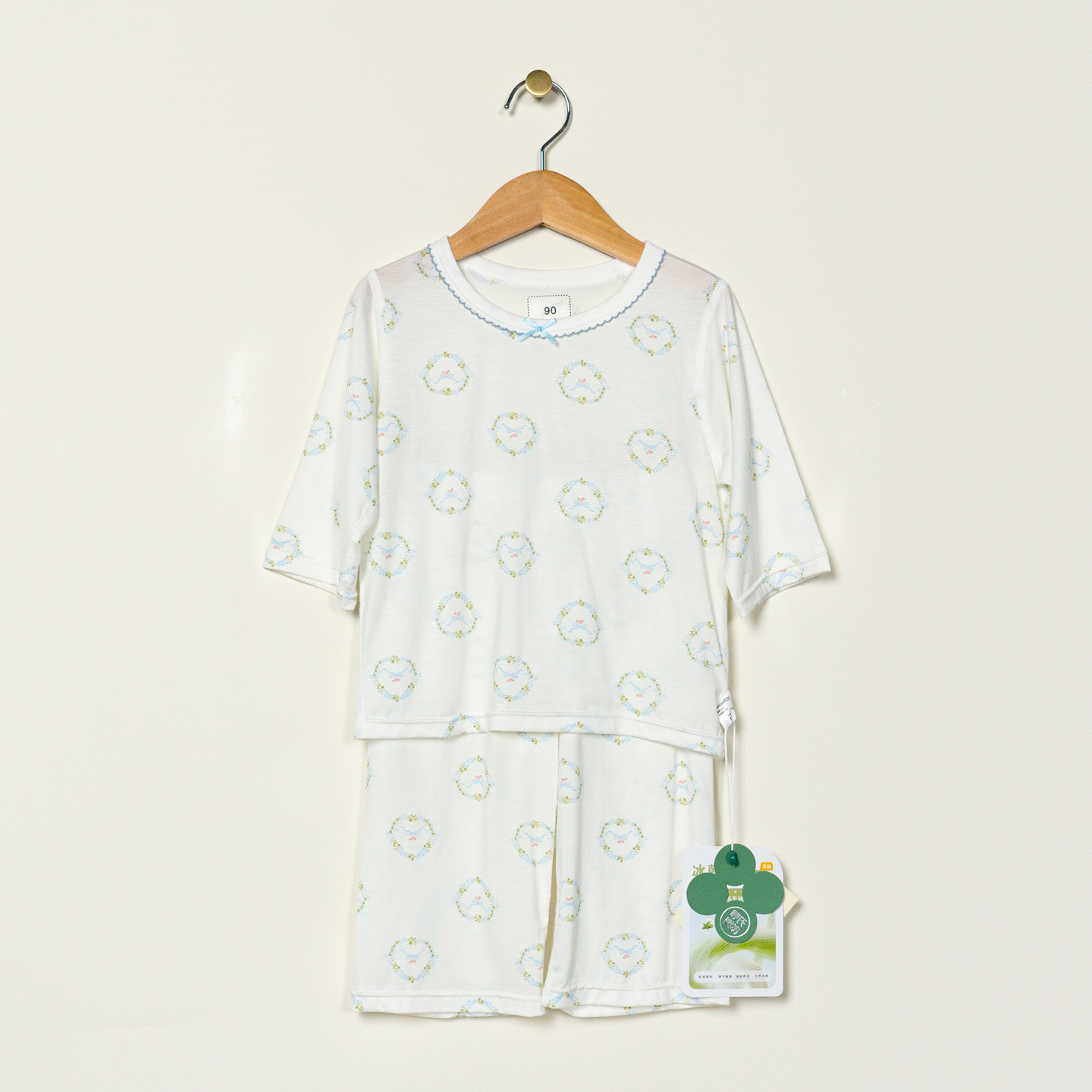 3180-白色印花-夏季超薄莱赛尔凉感7分袖7分套装空调家居服睡衣