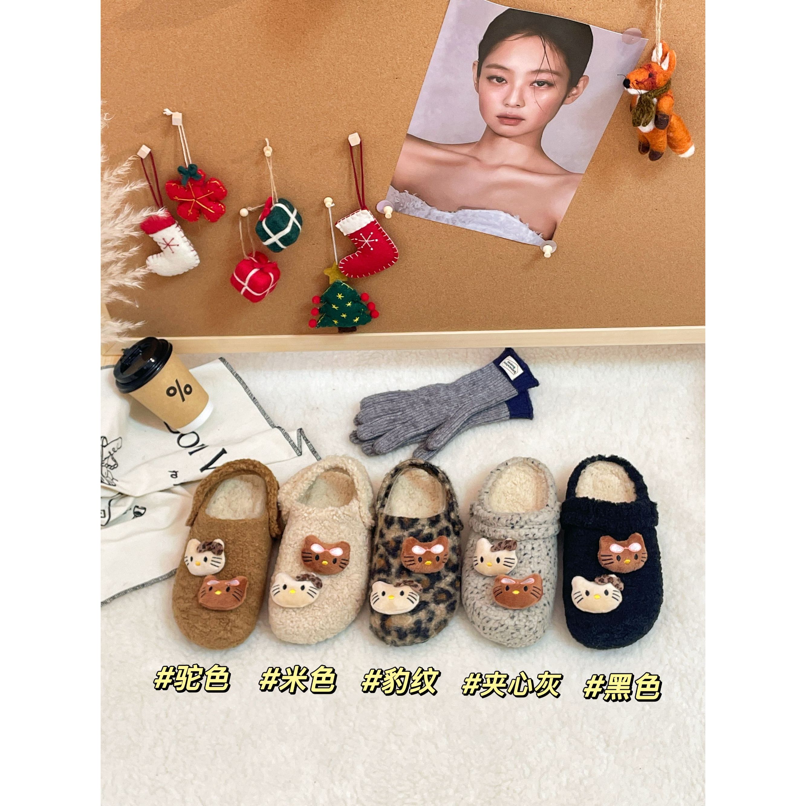 【可爱kitty】厚底包头毛毛拖鞋2025秋冬外穿保暖勃肯棉拖鞋